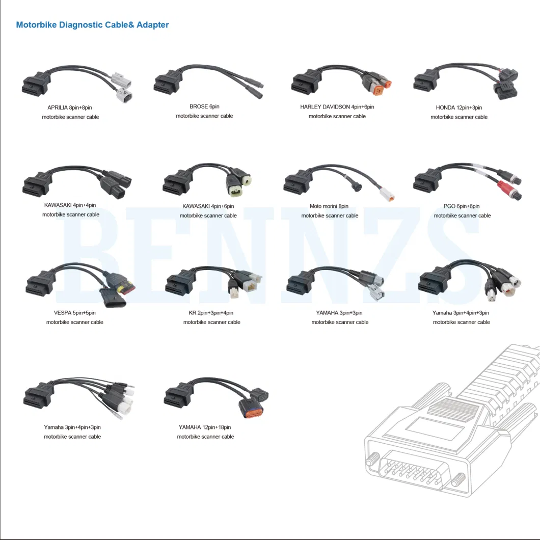 Factory Directly Supply OBD2 Female to Euro V Standard Motorbike 6p Cable for Motorbike Scanner Diagnostic Tool