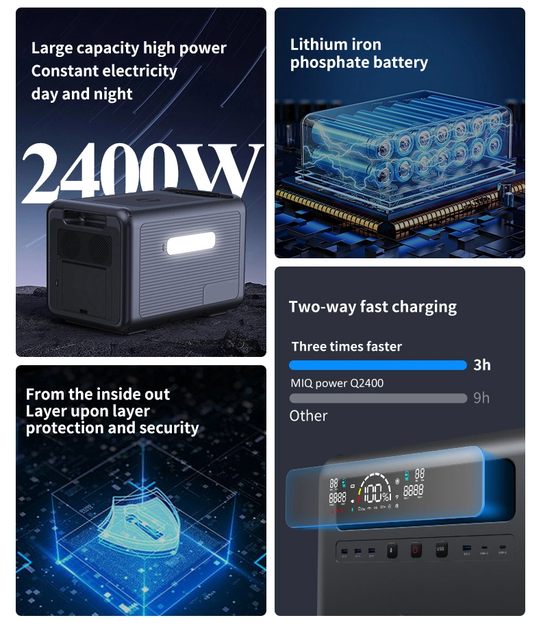 Solar Outdoor Power Supply 300W 500W 1000W 2000W 2400W LiFePO4 Battery Industrial and Electric Vehicle Emergency