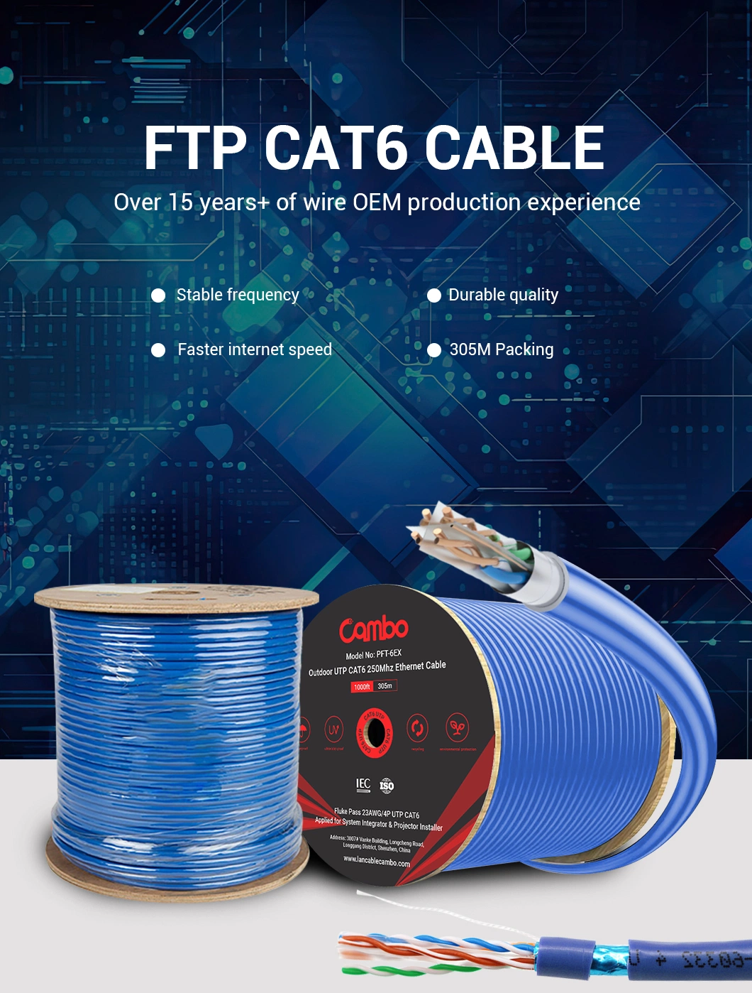 FTP CAT6 Cable Factory Price Pure Copper Manufacturer Wholesale Price Specialize in FTP Category 6 Cable 23AWG 0.56mm, 0.52mm, 0.48mm