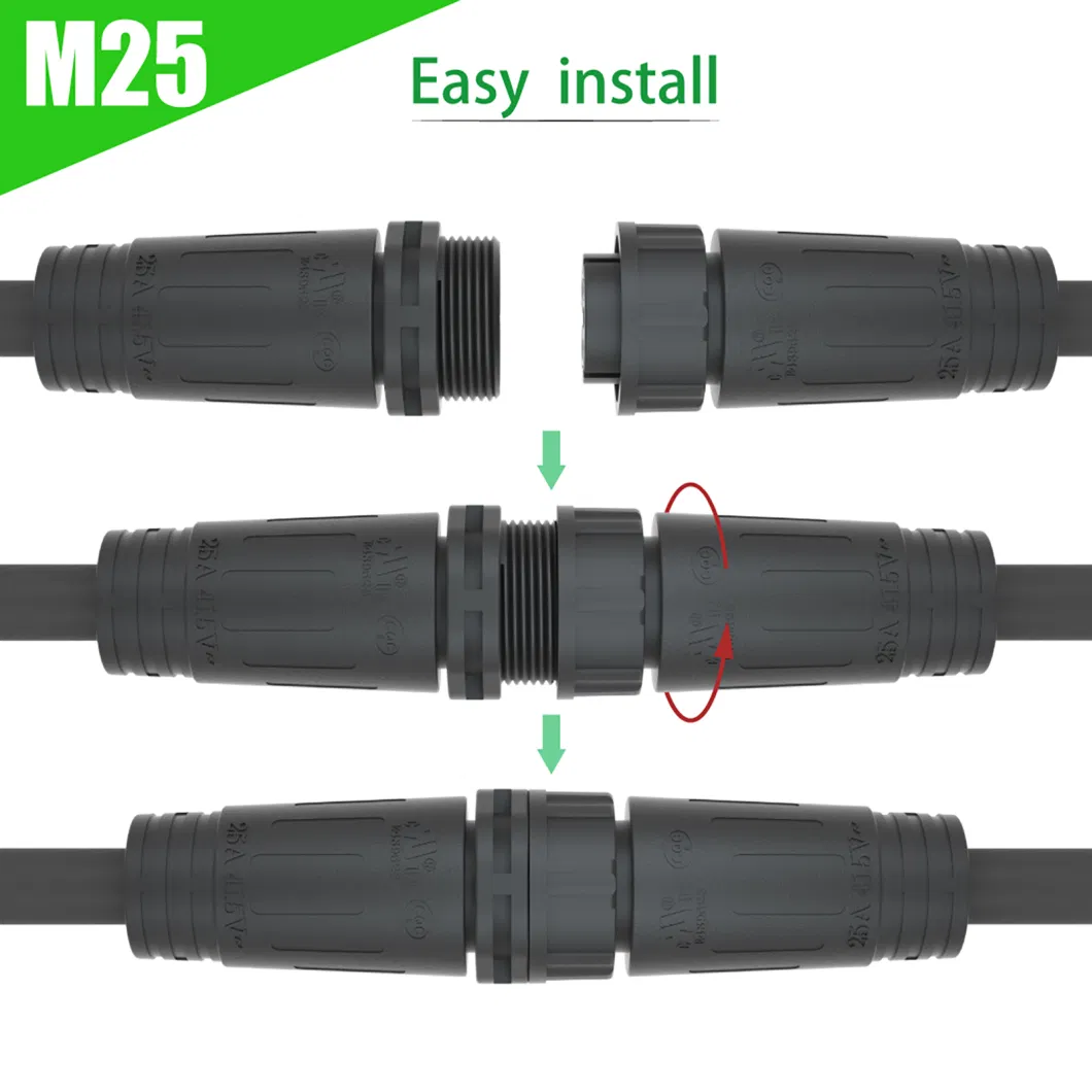 M25 2, 3, 4 Pin 25A Waterproof Male Female Extension Cable Wire Connector for RGB LED Strip Light