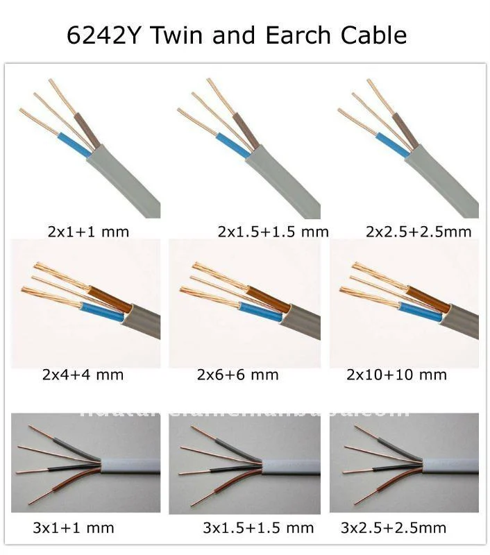 6242y Cable White Grey Twin Cable 2X4mm +1.5mm PVC Insulation Wire