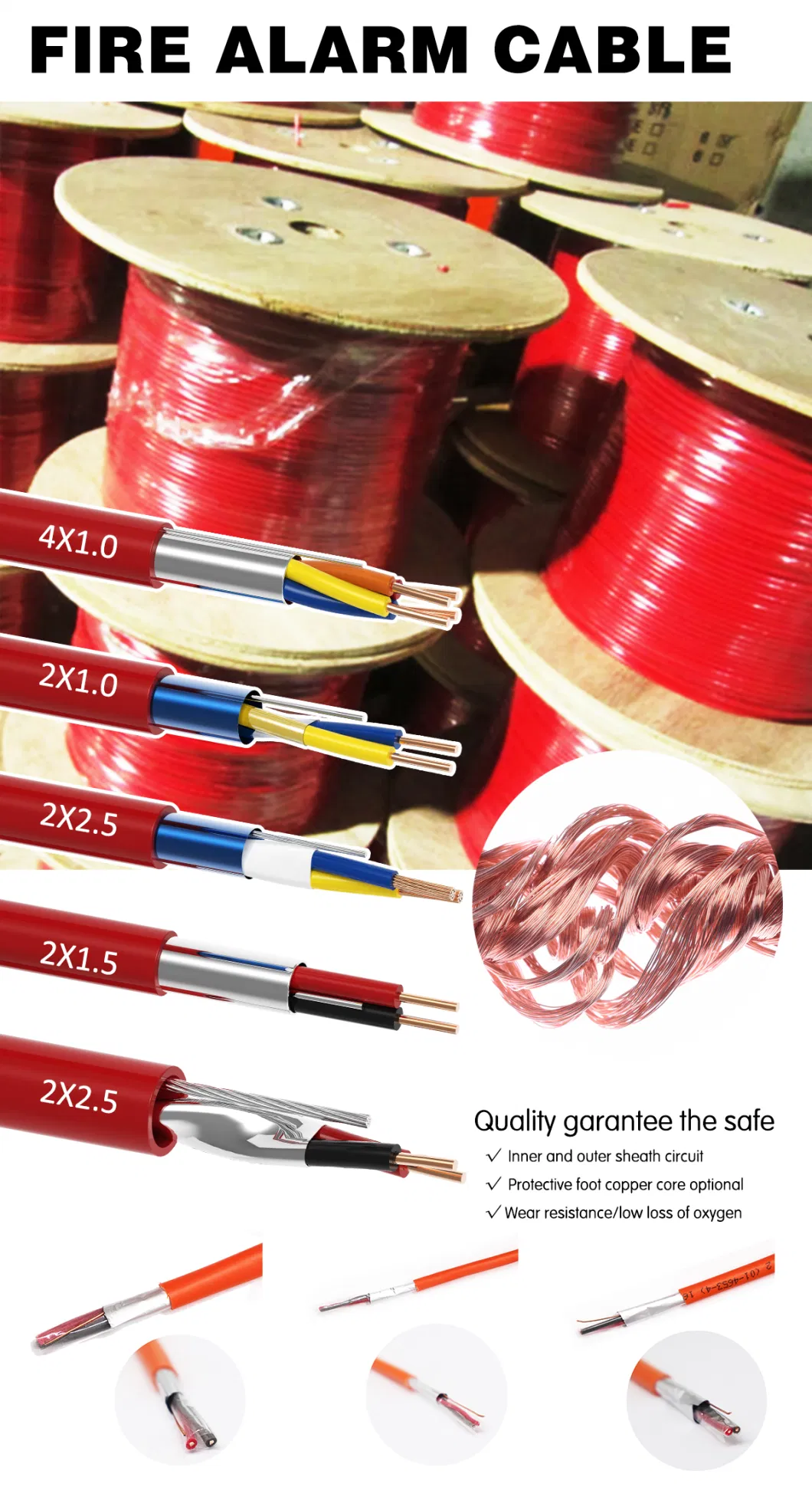 High Quality 12 / 14 / 16 / 18 / 22 AWG Solid Shielded Unshielded Security 4 Core Fire Alarm Cable