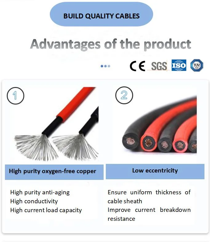 UV Resistance PV Cable 2X2.5mm 2X4mm 2X6mm 2X10mm Solar System Cable