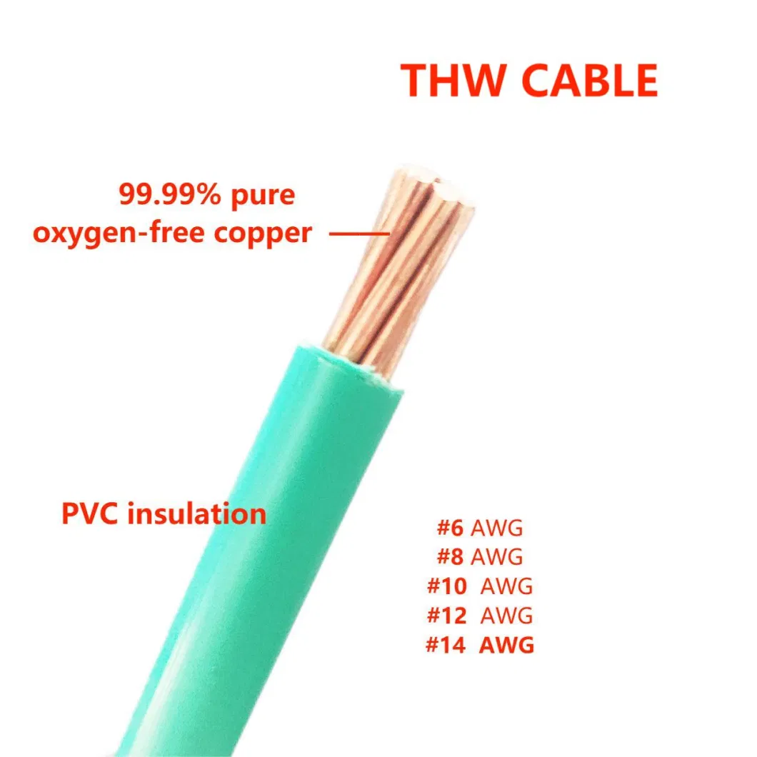 Cable American Standard 600V Copper/PVC 8AWG 10AWG 12AWG Thw Electrical Wire for Building