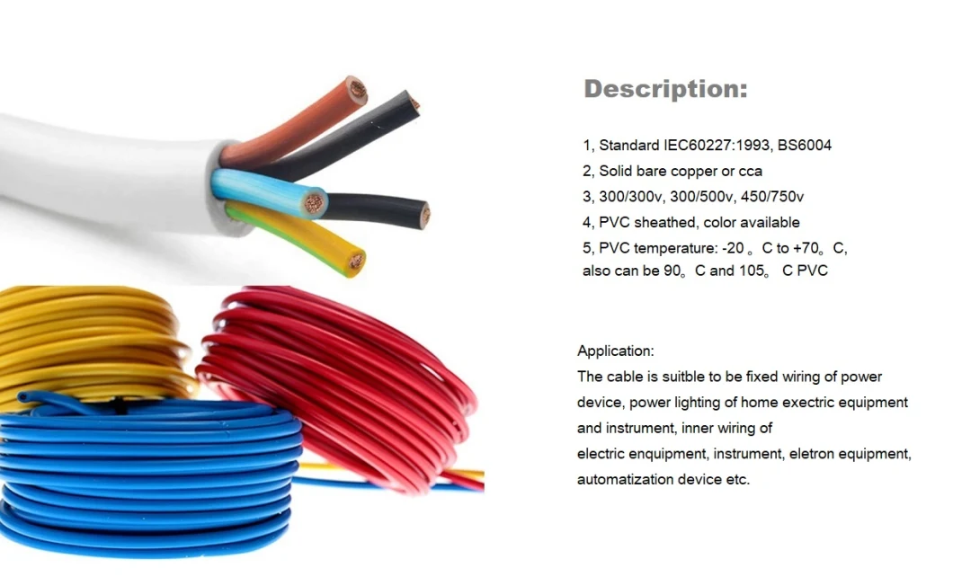 1c/2c/3c/4c/5cx2.5mm/6mm/10mm/16mm Flexible Power Cable Electric Cable Electric Wire