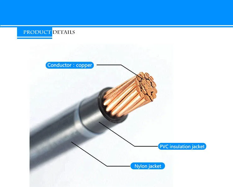 Copper Core PVC Insulated AWG 6 8 10 12 Thhn Electrical Wire