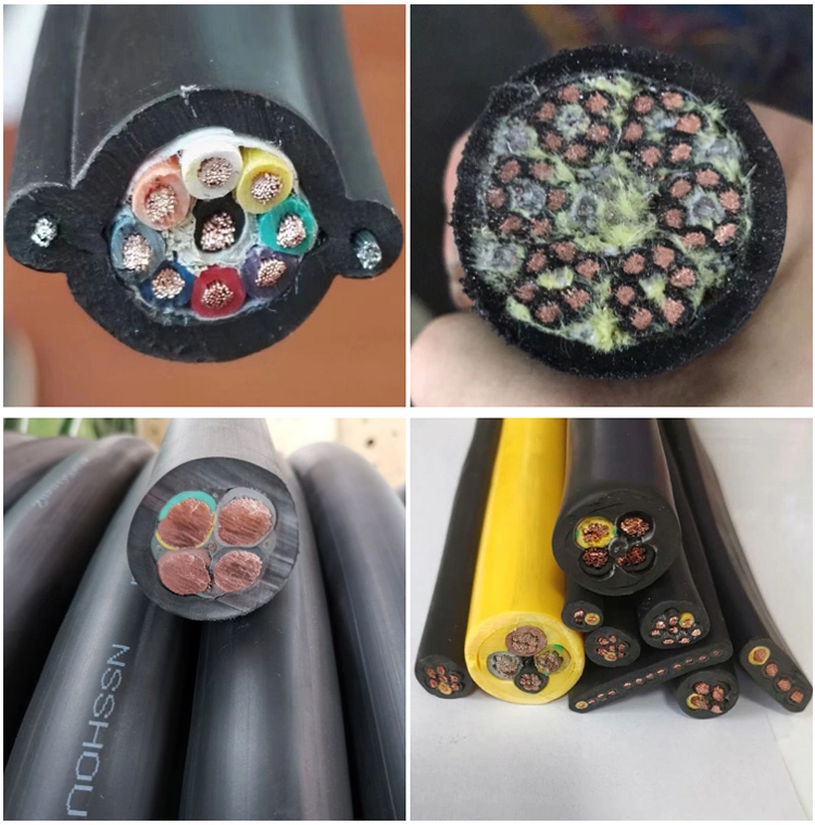 Low Voltage Flexible Copper Conductor 0.6/1kv Flat Round 3 4 Cores Drag Chain Festoon Tower Pendant Crane Reeling Basket Rubber Cable