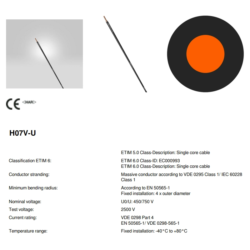 2.5 mm Electrical Wire H05V-K H07V-K Stranded Single Flexible Core Wire Copper Conductor House Electrical Cable