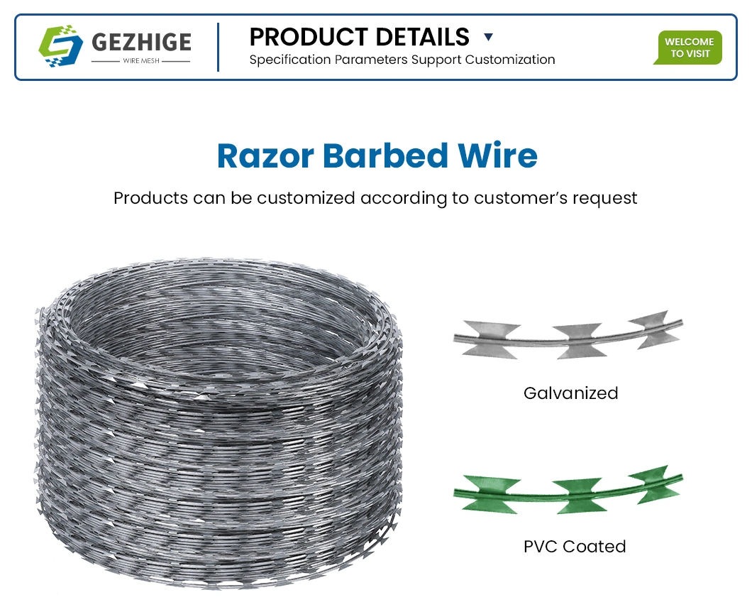Gezhige Barbed Wire Gripper Manufacturing 20m Roll Length 900mm Razor Wire China 12#X14# Swg Electric Razor Wire