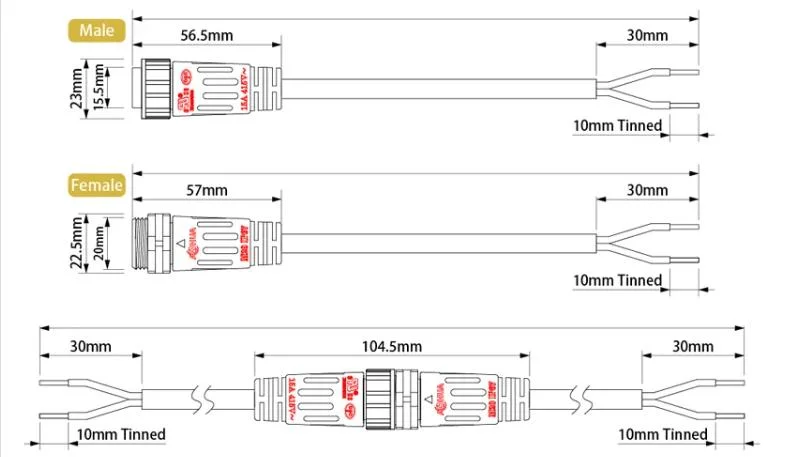 M25 2, 3, 4 Pin 25A Waterproof Male Female Extension Cable Wire Connector for RGB LED Strip Light