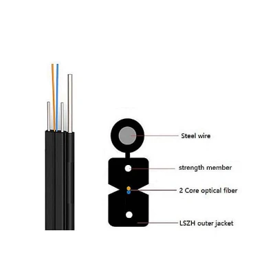 Fibras ópticas Inicio duelo 1 de 2 núcleos de FTTH Monomodo Cable de bajada de fibra óptica plana