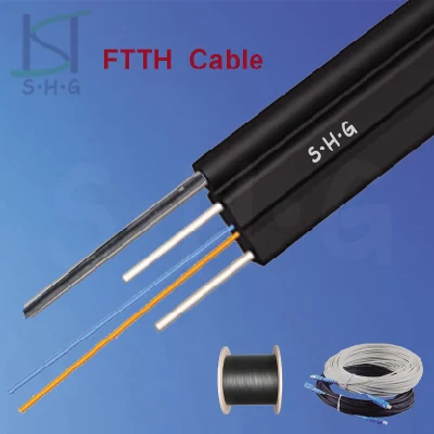 Precio de fábrica LSZH FRP/Acero óptico 1/2/4 núcleo plano FTTH Interior/exterior Cable de fibra óptica de caída