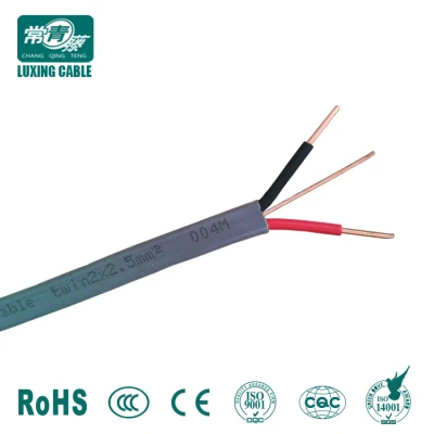 Conductor de cobre sólido 1,5mm 2,5mm 4mm cable doble y de tierra Cable plano de 2 núcleos o 2+1 núcleos
