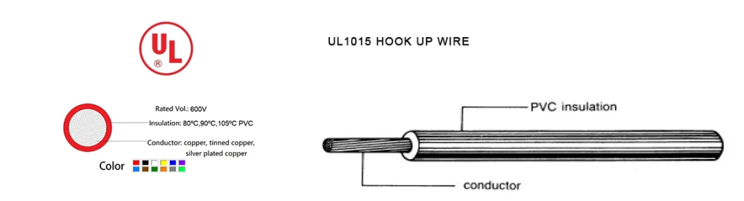 Solid Copper Wire UL1015 Copper Wire High Temperature Wire Electrical Cable PVC Single Core Solid Stranded Copper Tinned Copper Hook up Wire