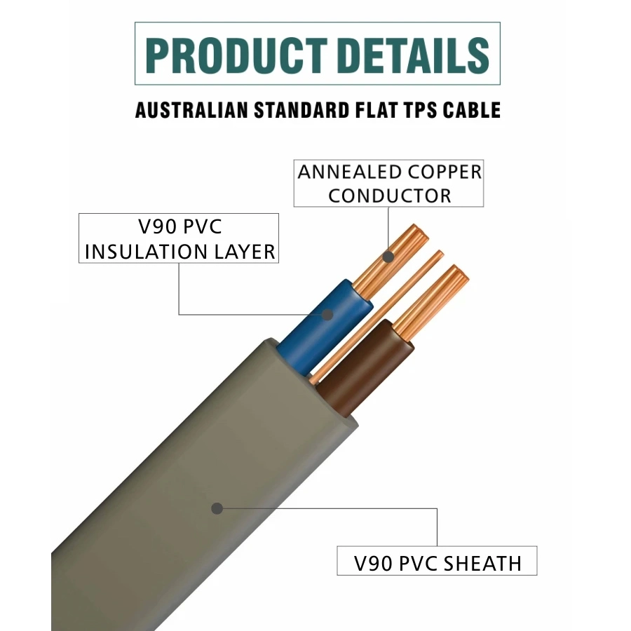 AS/NZS5000 Solid Stranded Copper Flexible PVC Insulated Sheath Twin and Earth Cable TPS Australian Electrical Flat Cable 1.5mm 2.5mm
