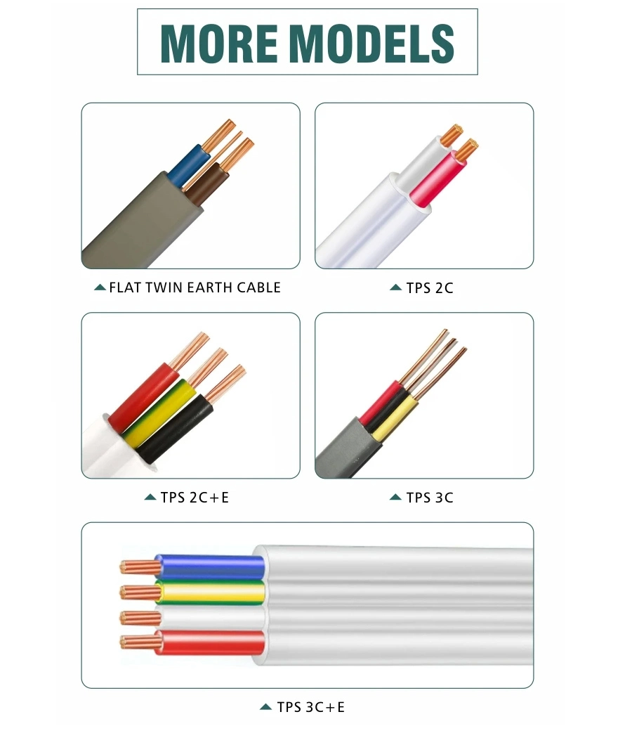 AS/NZS5000 Solid Stranded Copper Flexible PVC Insulated Sheath Twin and Earth Cable TPS Australian Electrical Flat Cable 1.5mm 2.5mm