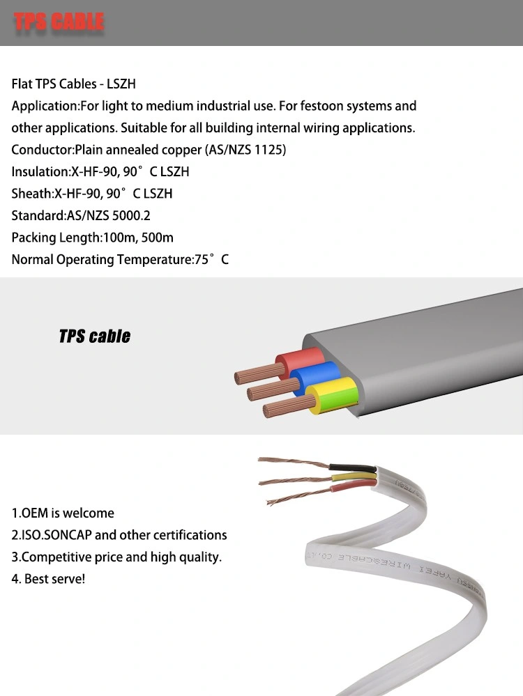 Building House Wire Flat TPS Cable 450/750V PVC Insulated Copper Wire Electrical Cable Wire