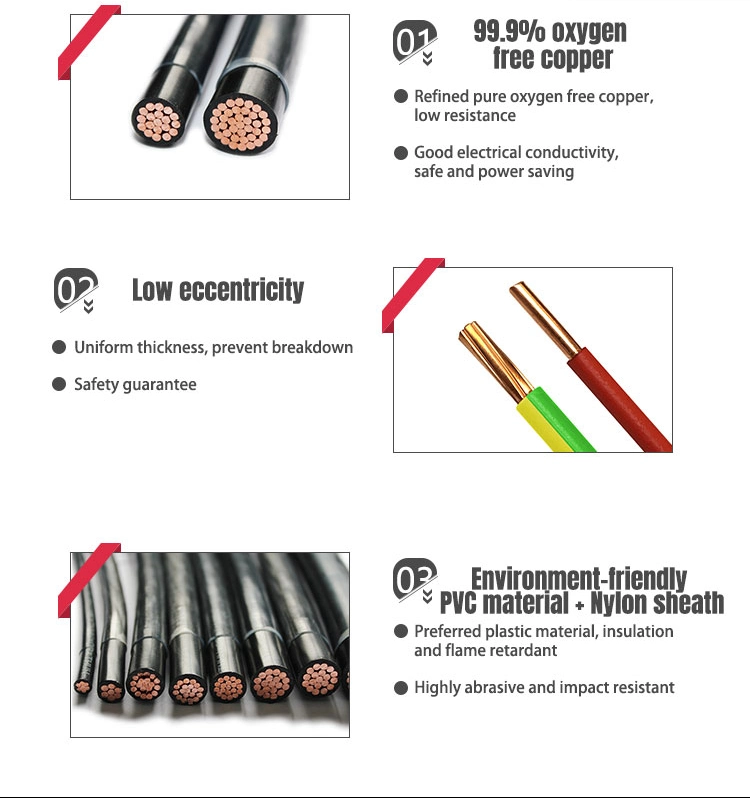 Thw Electrical Cable Copper Wire Copper Core Solid or Stranded AWG 10/12/14 PVC Wire