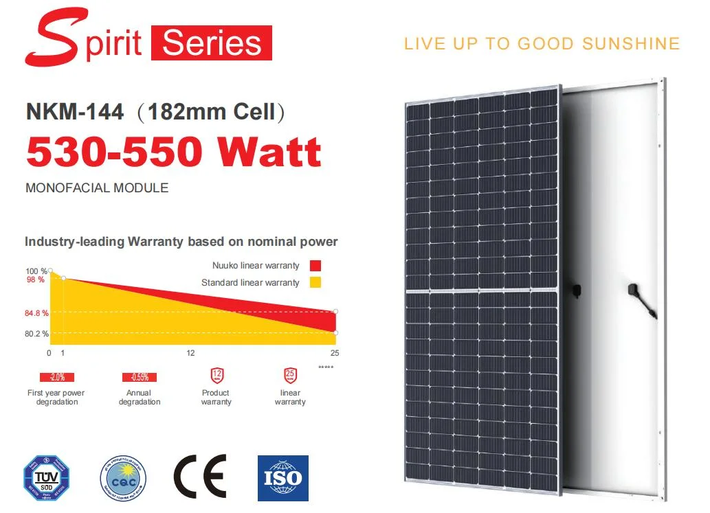 Nuuko High Efficiency 530W 535W 540W 545W 550W for Home Electricity with Solar Battery TUV/CE CB Retie Iecee ISO CQC IEC Inmetro