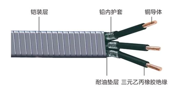 5kv 2 AWG/3c Epr Insulation Lead Sheath Esp Cable/Submersible Oil Pump Cable with Capillary Cable Oil