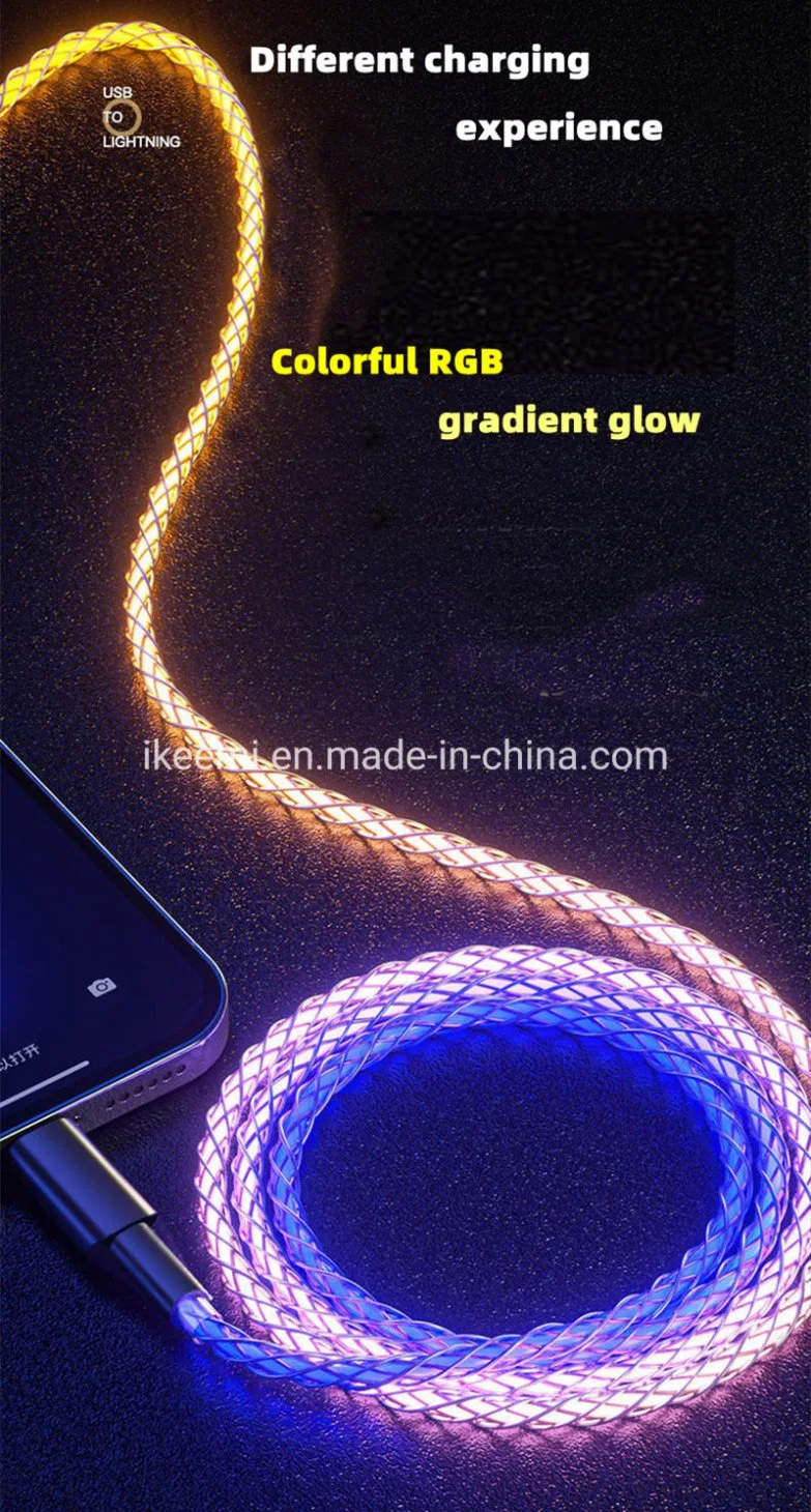 Light up Phone Charger Cord, Universal Multicolor LED Charging Cable RGB Glowing Gradual Lighting USB C Cable Fast Charging Cable