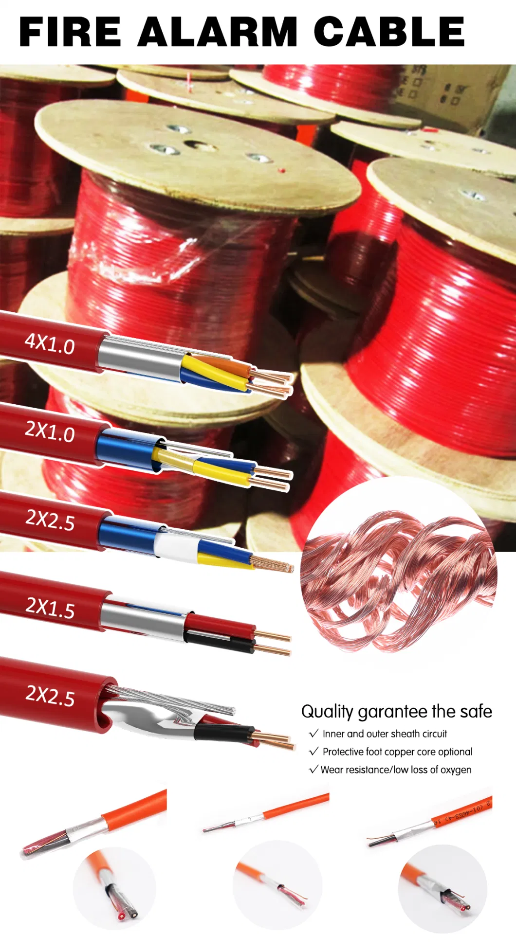 12 / 14 / 16 / 18 / 22 AWG Solid Shielded Unshielded Security 4 Core Fire Alarm Cable