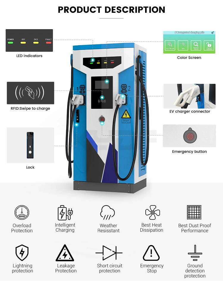 Xydf Factory 60kw 120kw High Efficiency EV Charger Double Guns Electric Vehicle Power Supply DC Fast Car Charging Station