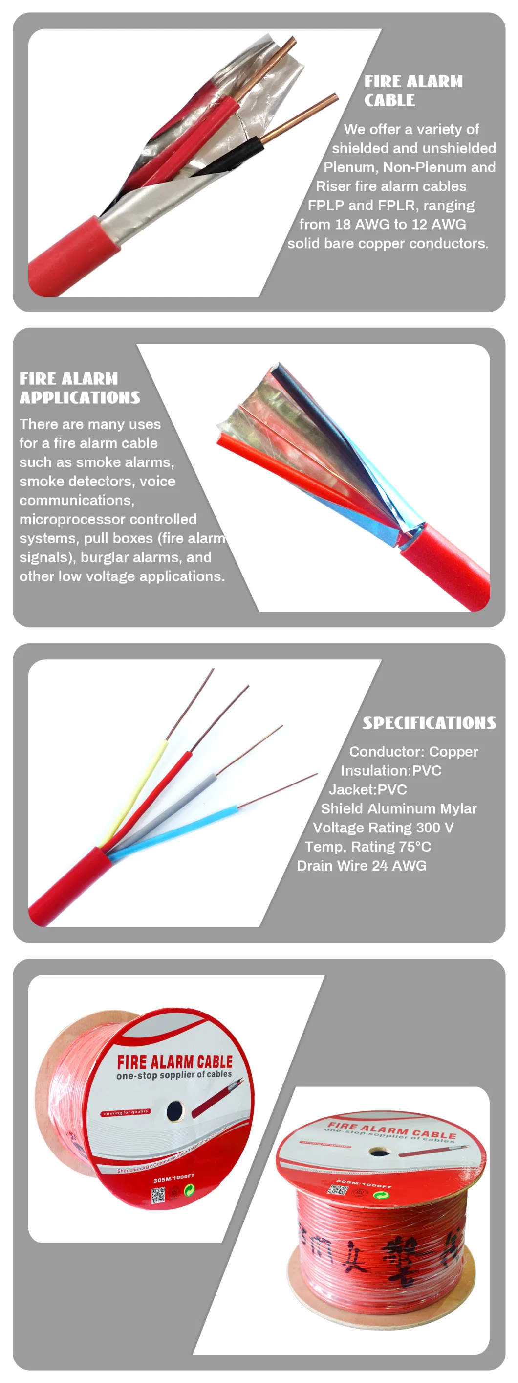 Superior Fire Ferformance 2c 3c 4c 1.5mm Fire Resistant Fire Alarm Electrical Cable