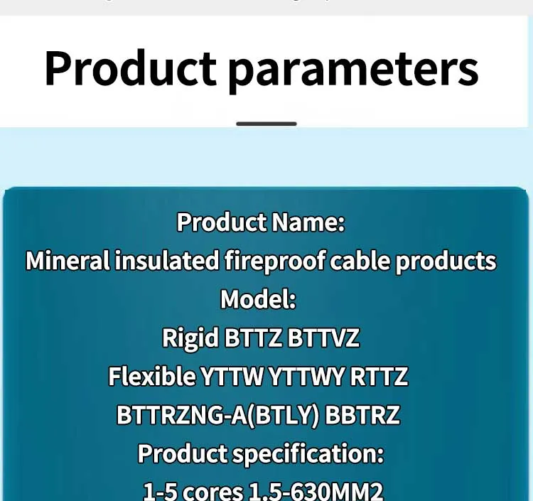 Bttz Rigid Mineral Insulated Fireproof Cable 10mm 16mm 25mm 35mm 50mm Square Cable Line Anti Fire Cable