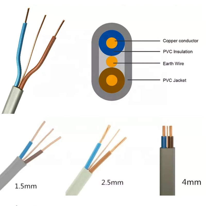 2X1.5+E Flat Twin and Earth Cable Earth Grounding Flat Electrical Cable