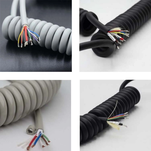 5 Wire Medical Coiled Cable Defibrillator Cable with FEP 20 AWG*1c+FEP 24 AWG Bc*4c+PTFE Wrapper 5.2 mm TPU Jacket