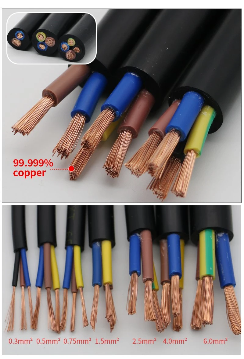 Minzan 3 Core 2.5mm Electrical Cable Price 2.5 mm 16 mm 1.5mm 1 mm 0.75 mm Rvv 2 Core Electric Wire