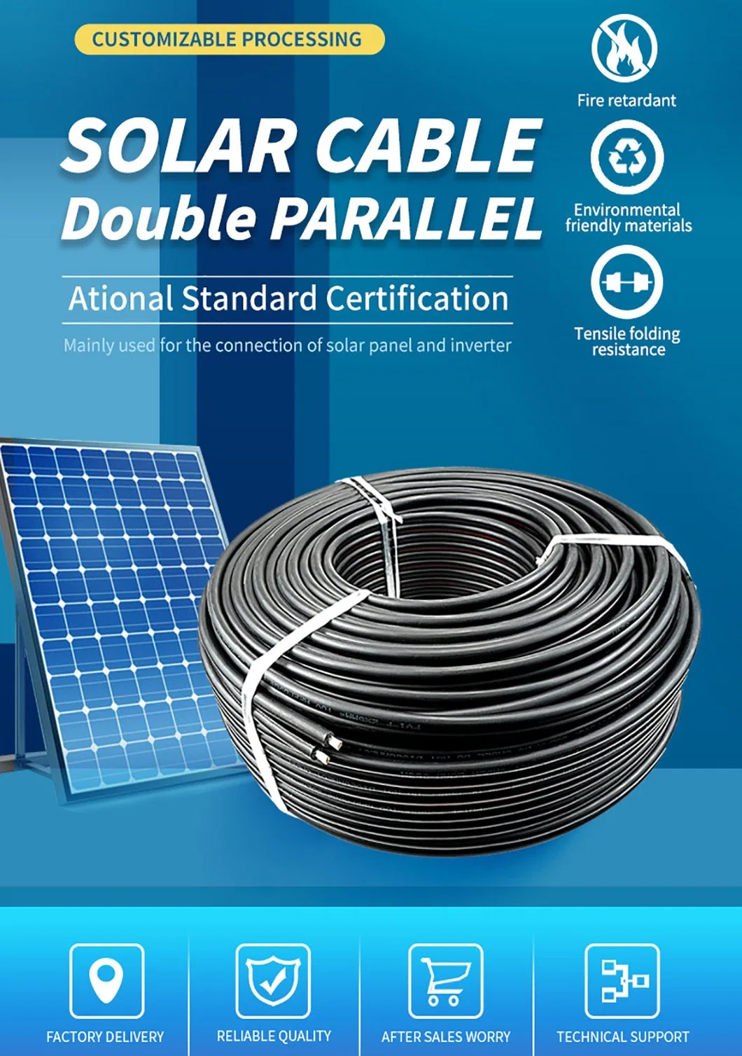 TUV Certification DC Copper Twin Core PV1-F 2X2.5mm2 Electrical Cable Wire 10mm Price PV Solar Cable