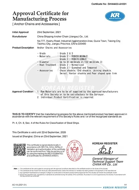 U3 62mm Greece Stud Link Anchor Chain Cable with BV Nk Lr CCS Kr ABS Cert in Stock