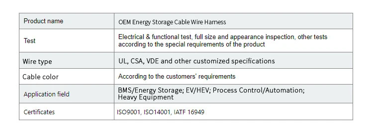 Factory Customization Energy Storage Wire Harness with Connectors