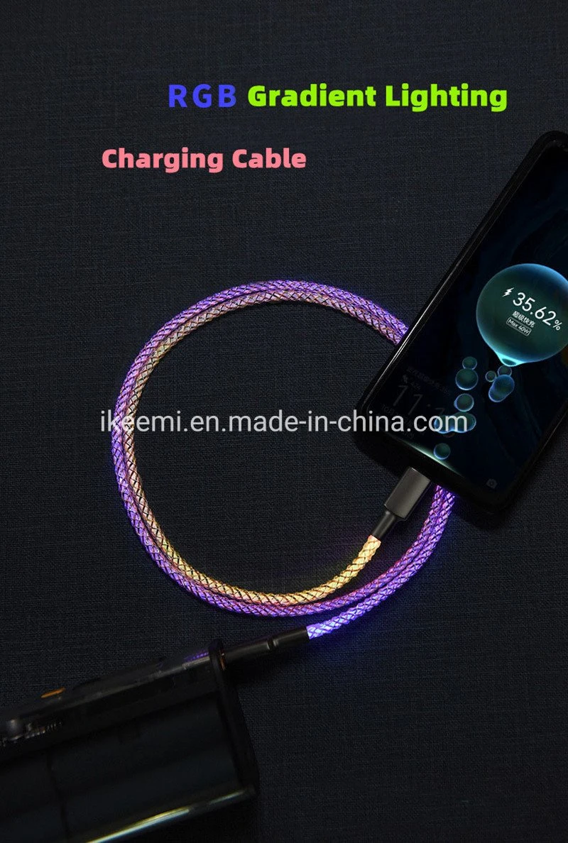 Light up Phone Charger Cord, Universal Multicolor LED Charging Cable RGB Glowing Gradual Lighting USB C Cable Fast Charging Cable