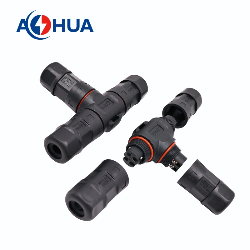Customized Power Connector M23 Screw Fixing T Type 3 Ways Electrical Wire Splitter/Distributor IP67 IP68 Outdoor Garden Lamp System Cable waterproof Joint