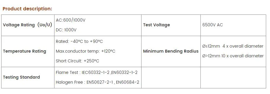 2X4mm2 New Energy Solar Power Cable PV1-F Twin Flat Solar PV Cable