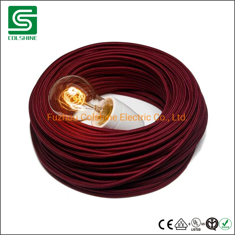 Round Vintage Fabric Braided Woven Flexible Electrical High Quality Lighting Wire Cord Cable