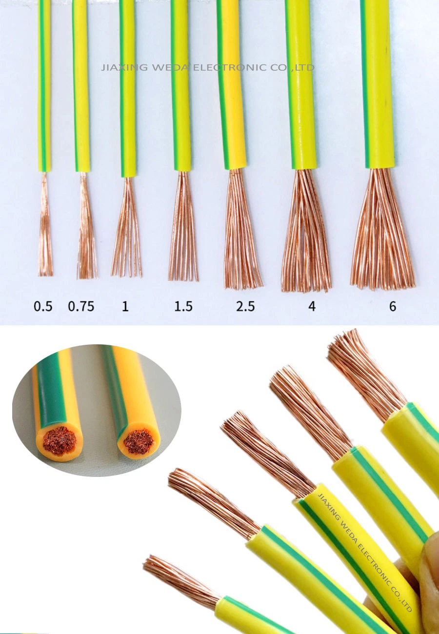 Solid Stranded Copper Single Core PVC Insulation Yellow Green Ground Earth Electric Wire Cable 1.0mm 1.5mm 2.5mm 4.0mm 6.0mm