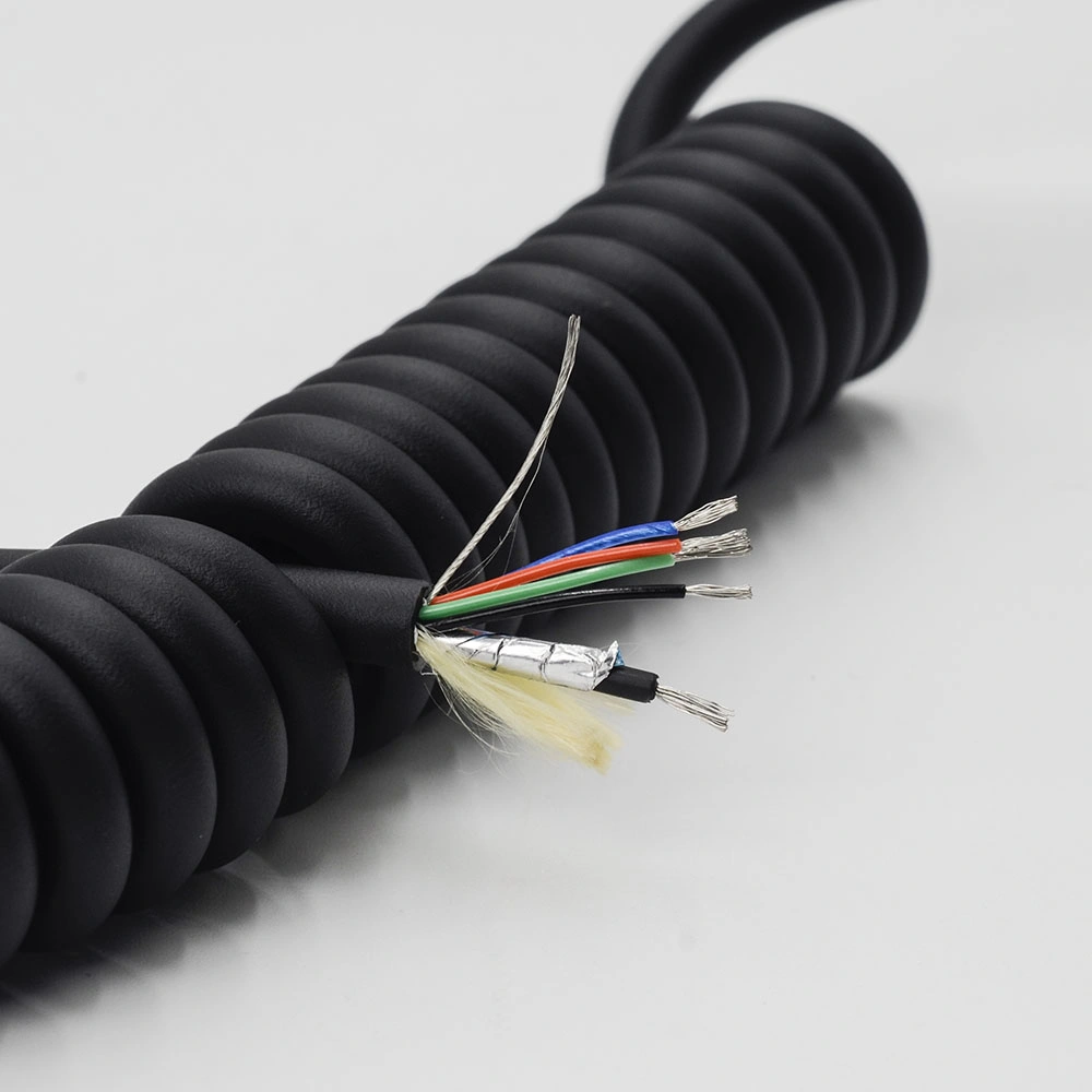 5 Wire Medical Coiled Cable Defibrillator Cable with FEP 20 AWG*1c+FEP 24 AWG Bc*4c+PTFE Wrapper 5.2 mm TPU Jacket