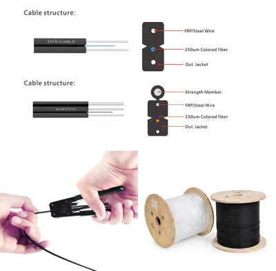 Cavo di derivazione in fibra FTTH, 1 cavo a 2 core per esterni in fibra per interni Cavo ottico