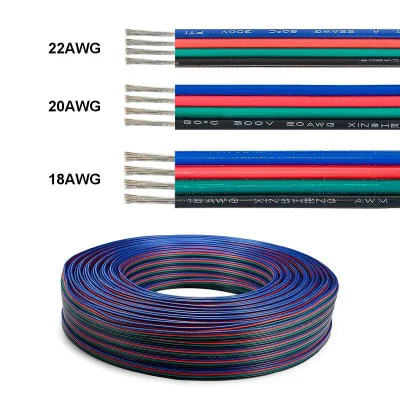 Cavo RGB 4p 5p 6p 7p 8p 22 AWG 20 AWG 18 AWG Prolunga per illuminazione LED 16 AWG, filo in rame tinne