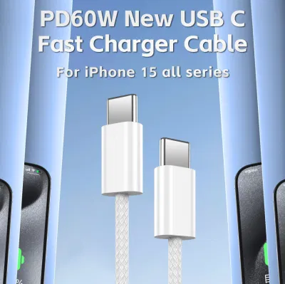 Cavo USB 2.0 C-C intrecciato originale all&prime;ingrosso da 60 W per iPhone 15 cavo di ricarica da 3 a tipo C a carica rapida per IPhone 15 PRO Max