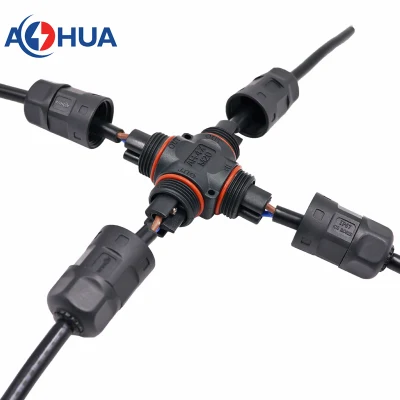 Connettore impermeabile Aohua UL a 2 pin M20 a 4 vie splitter uno Distributore a croce per cavi in tre uscite IP67 connettore maschio integrato senza Connettore LED del cavo