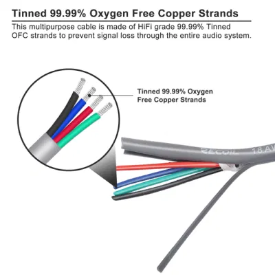 Filo multiuso a 4 conduttori 18AWG Edge Rlw418-100 DA 100 PIEDI, filo LED RGB a bassa tensione, cavo di prolunga LED, filo altoparlante, cavo di prolunga alimentazione, OFC stagnato al 99.99%