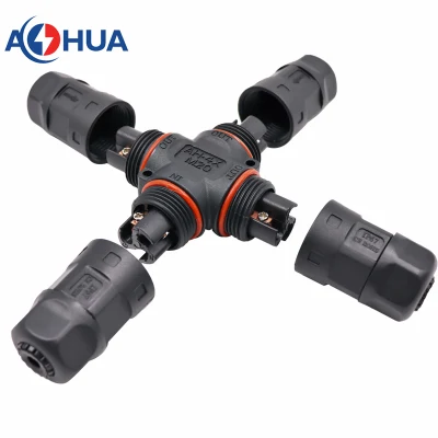 Connettore impermeabile Aohua UL a 2 pin M20 a 4 vie splitter uno Distributore a croce per cavi in tre uscite IP67 connettore maschio integrato senza Connettore LED del cavo