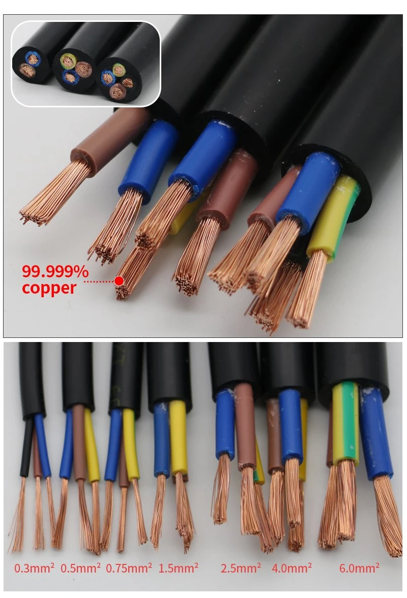 Minzan Wire 6mm Flexible Metal PVC Electrical 6mm 4mm 2.5mm 1mm Rvv 3X2.5mm2 Power Cable