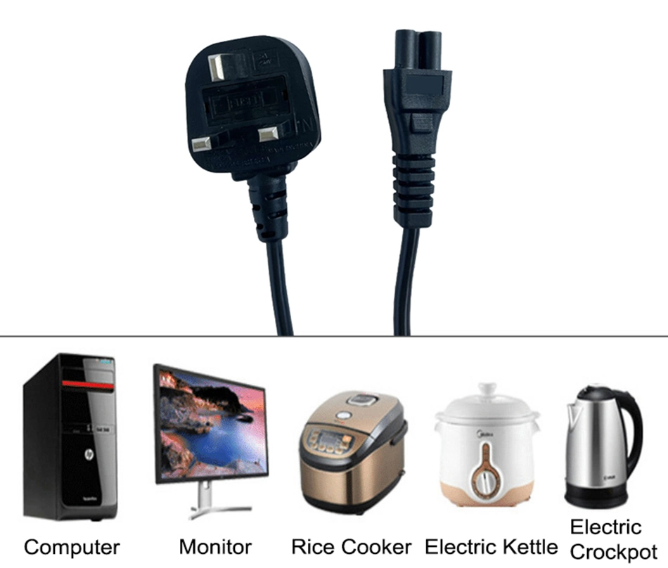 Factory 3 Pin UK Kettle Lead Main Plug AC Cable with Female Ends for Computer Laptop Power Cord