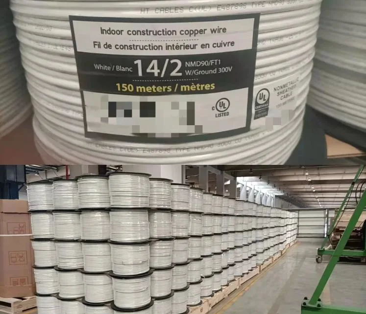 Nmd90 Flat House Building Electric Wire Power Cable 300V cUL Listed China Manufacture for Canada Market 12/2 14/2 150 M Spool Non-Metallic Sheathed Cable